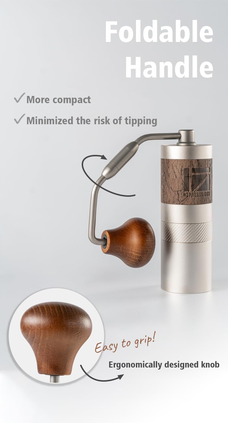 1Zpresso Q Manuelle Kaffeemühle Heptagonal Version, faltbarer Griff, Mini Slim Travel Grösse Passt i