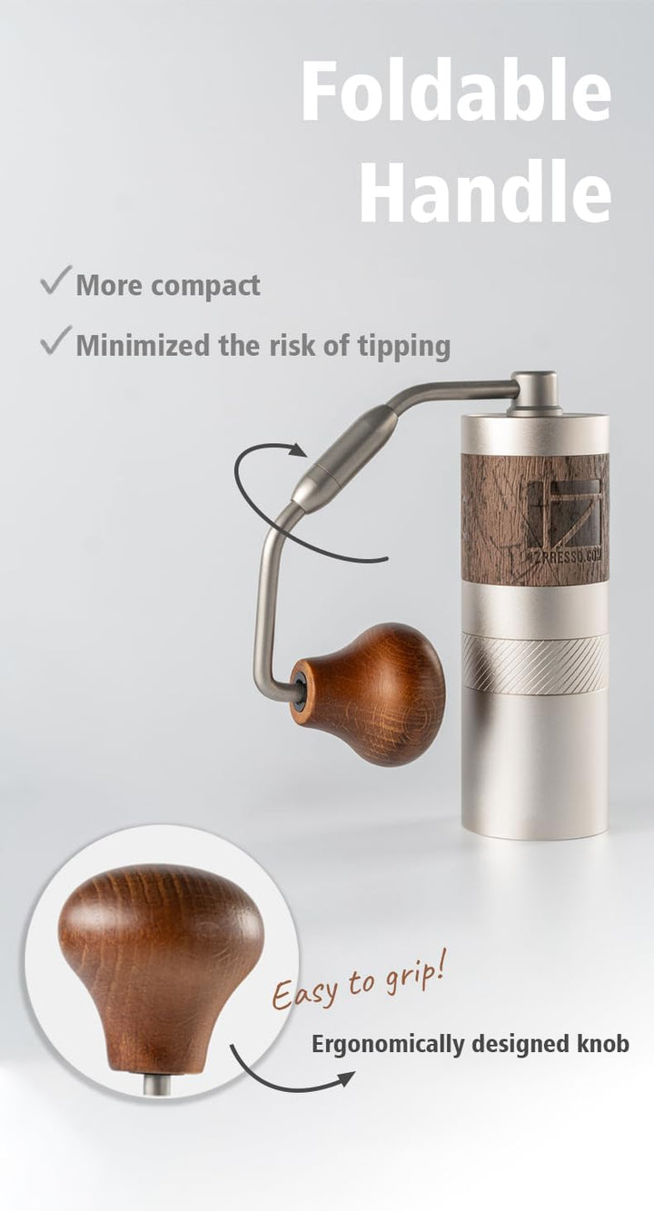 1Zpresso Q Manuelle Kaffeemühle Heptagonal Version, faltbarer Griff, Mini Slim Travel Grösse Passt i
