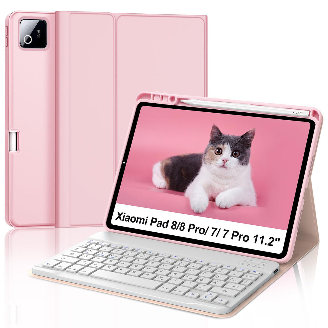 Hülle mit Tastatur für Xiaomi Pad 8/8 Pro/ 7/7 Pro (2026/2025) 11.2 Zoll Rosa Rosa, Rosa Rosa
