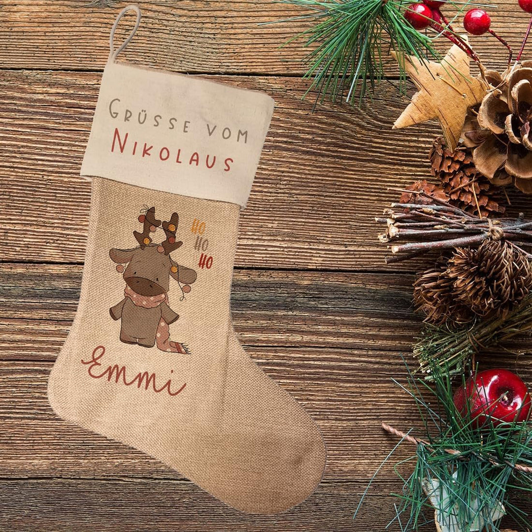 Kilala Nikolausstrumpf zum befüllen Weihnachsstrumpf mit Name personalisiert Kinder Erwachsene Aufhä