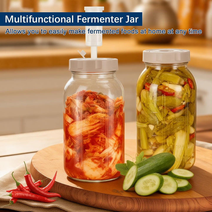 Hejo 2L Fermentierglas mit Luftschleuse, Kimchi Behälter mit Einstellbarer Zeitskala, Breiter Mund F