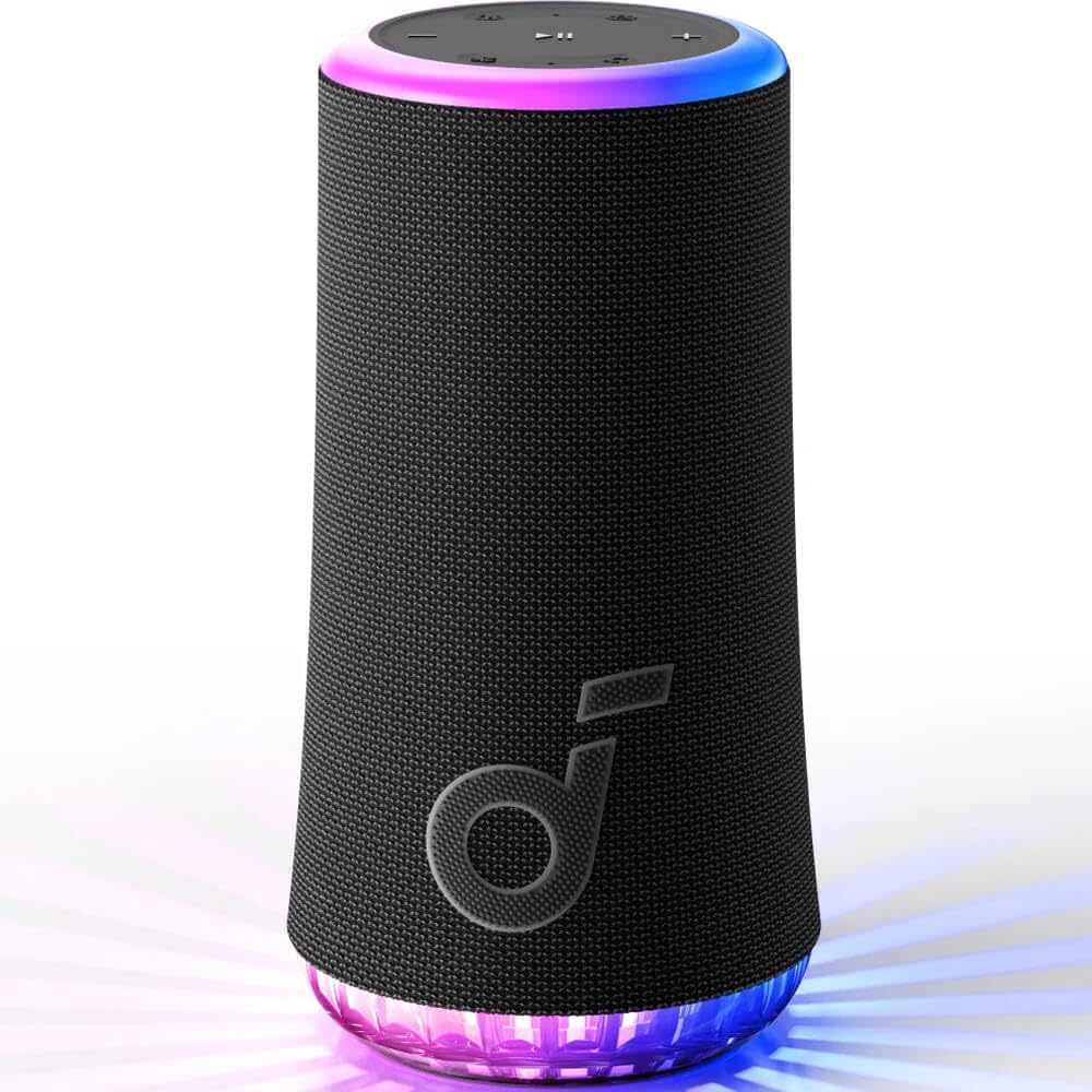 soundcore Glow Mobiler Lautsprecher mit 30W 360° Rundum-Sound, Synchronisierte Lichtstrahlen, 18h Wi