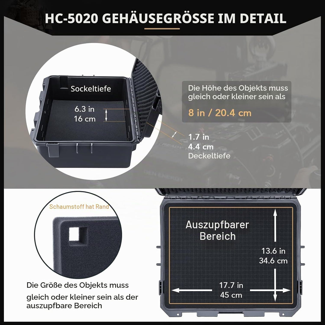 Lykus HC-5020 Grosser Wasserdicht Koffer mit Schaumstoff, Innenmass 50 x 40 x 21 cm, geeignet für el