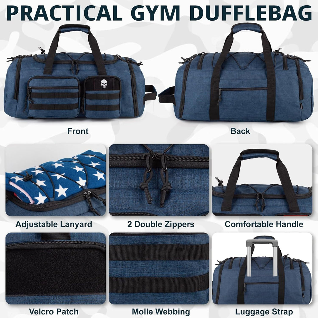 Taktische Sporttasche für Herren, 50L Grosse 3-in-1-Sport-Reisetasche mit Schuhfach, Wasserabweisend