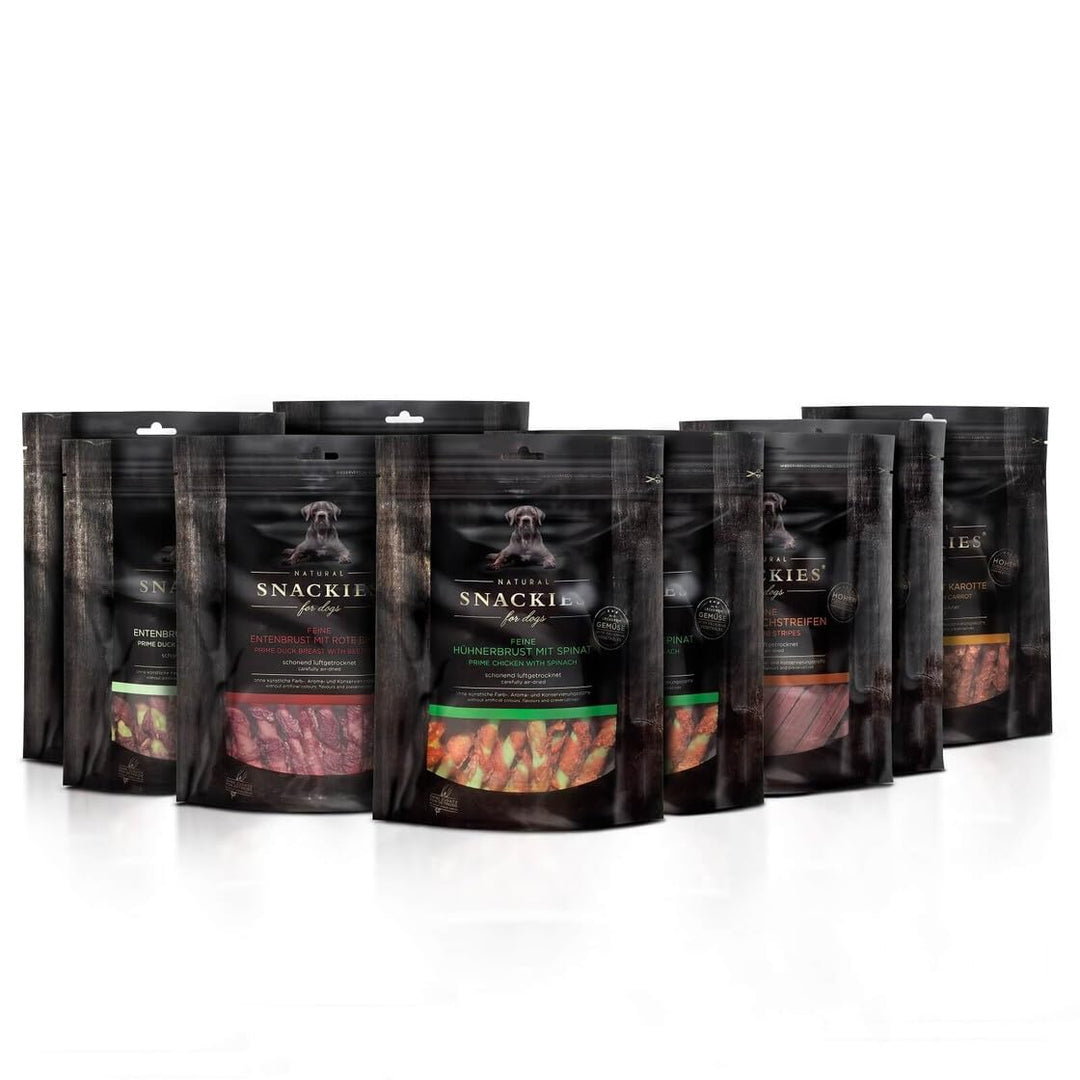 SNACKIES Vorteils-Set Genuss 8+1 Pack (à 170/180g) Premium Snacks für Hunde ohne Zusatz von Getreide