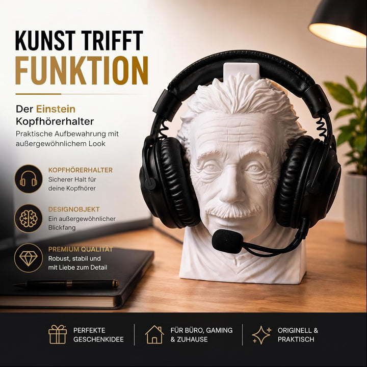 Einstein Kopfhörerhalter – Headset Ständer für Kopfhörer & Headsets – Büste Schreibtisch Deko & witz