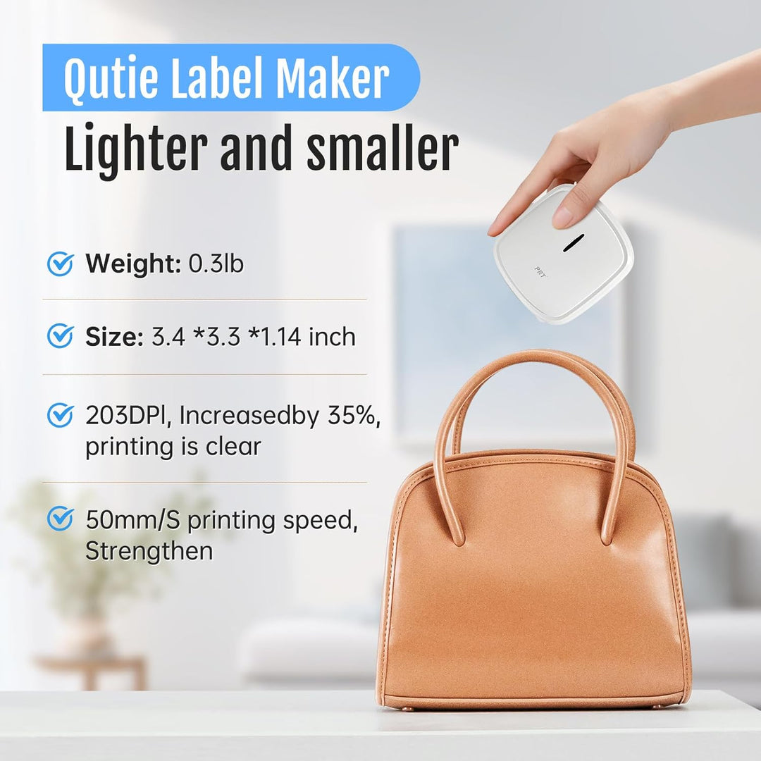 prt QUTIE Bluetooth Beschriftungsgerät Selbstklebend, Tragbarer Mini Etikettiergerät, USB Aufladen E