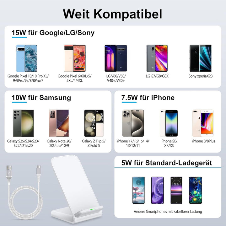15W Fast Wireless Charger Stand Induktive Ladestation für Google Pixel 10 Pro XL 9 9a 8 7, Kabellose