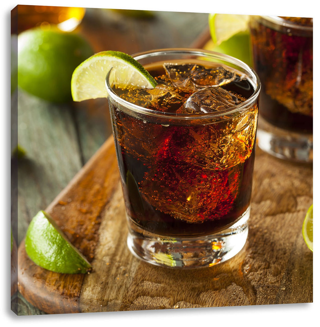 Erfrischender Cuba Libre, Format: 70x70 auf Leinwand, XXL riesige Bilder fertig gerahmt mit Keilrahm