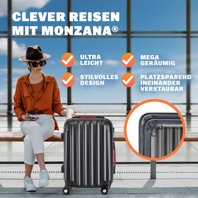 Monzana® 3tlg. Kofferset Baseline | M-L-XL | Gel-Griffe | Kantenschutz | Schloss | Trolley Hartschal