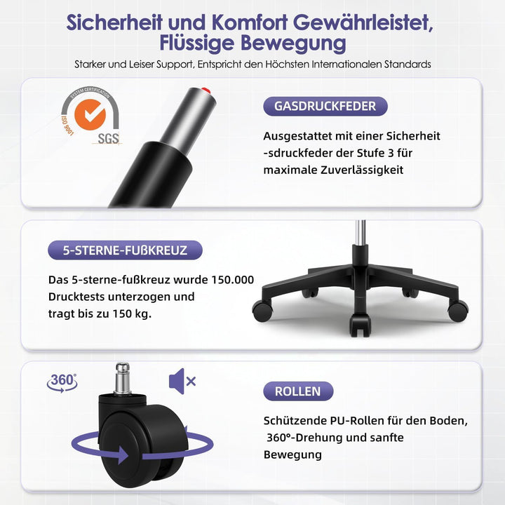Topiake Bürostuhl,Schreibtischstuhl Bürostuhl Ergonomisch mit Einstellbarer Lendenstütze,klappbaren