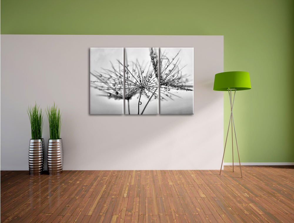 Pixxprint Pusteblume bedeckt mit Tropfen als Leinwandbild/Grösse: 3 Teilig (120x80) cm/Wandbild/Kuns
