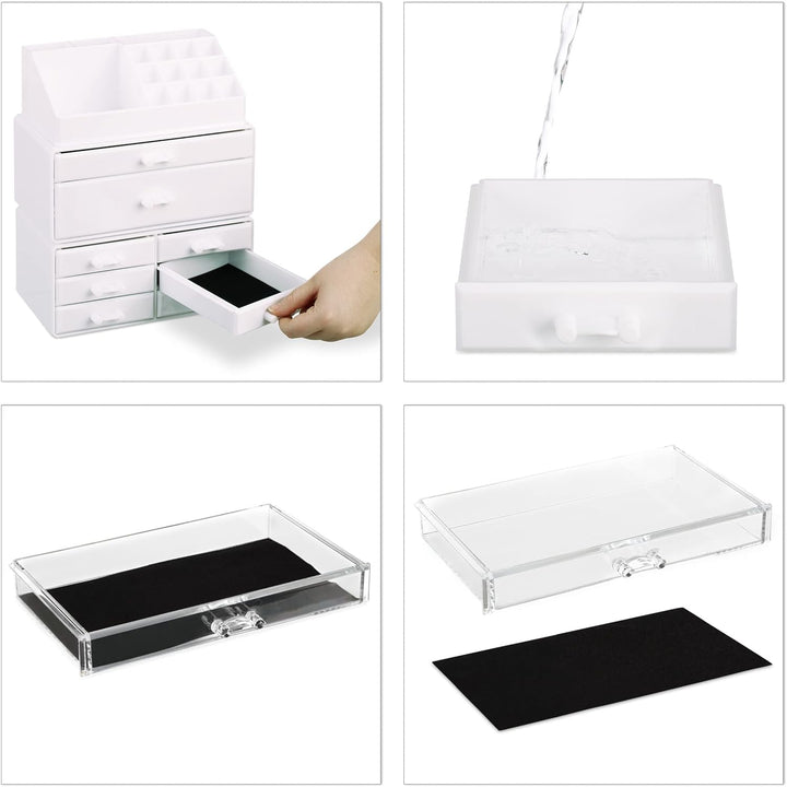 Relaxdays 1 x Make Up Organizer mit Schubladen, stapelbarer Schmuckkasten für Make Up, Acryl Schmink