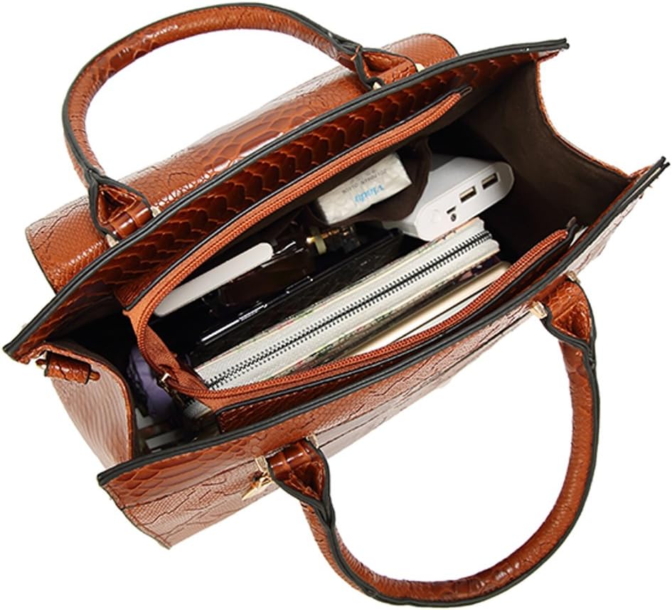 Damen Henkeltasche mit Schulterriemen aus PU-Lackleder Schlange Textur Schultertasche Umhängetasche