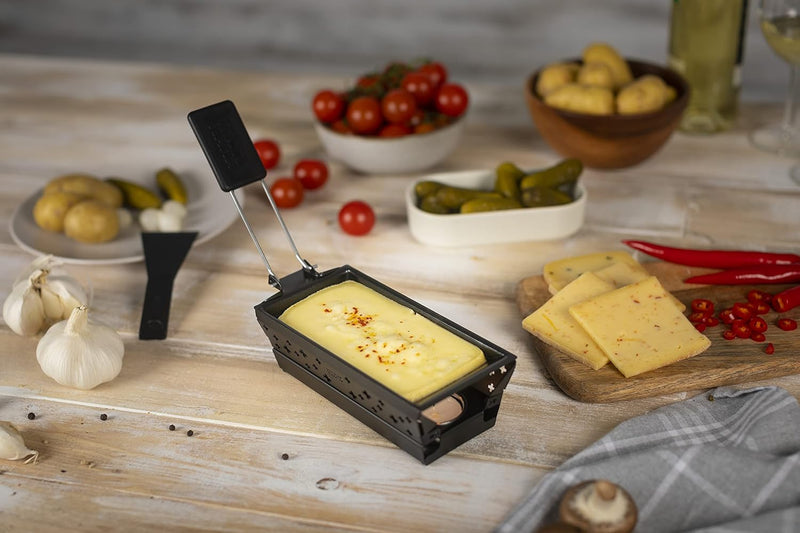 KUHN RIKON Candle Light Mini Schweizerkreuz Raclette Set, schwarz, Antihaft-Grill-Pfännchen, mit Tee