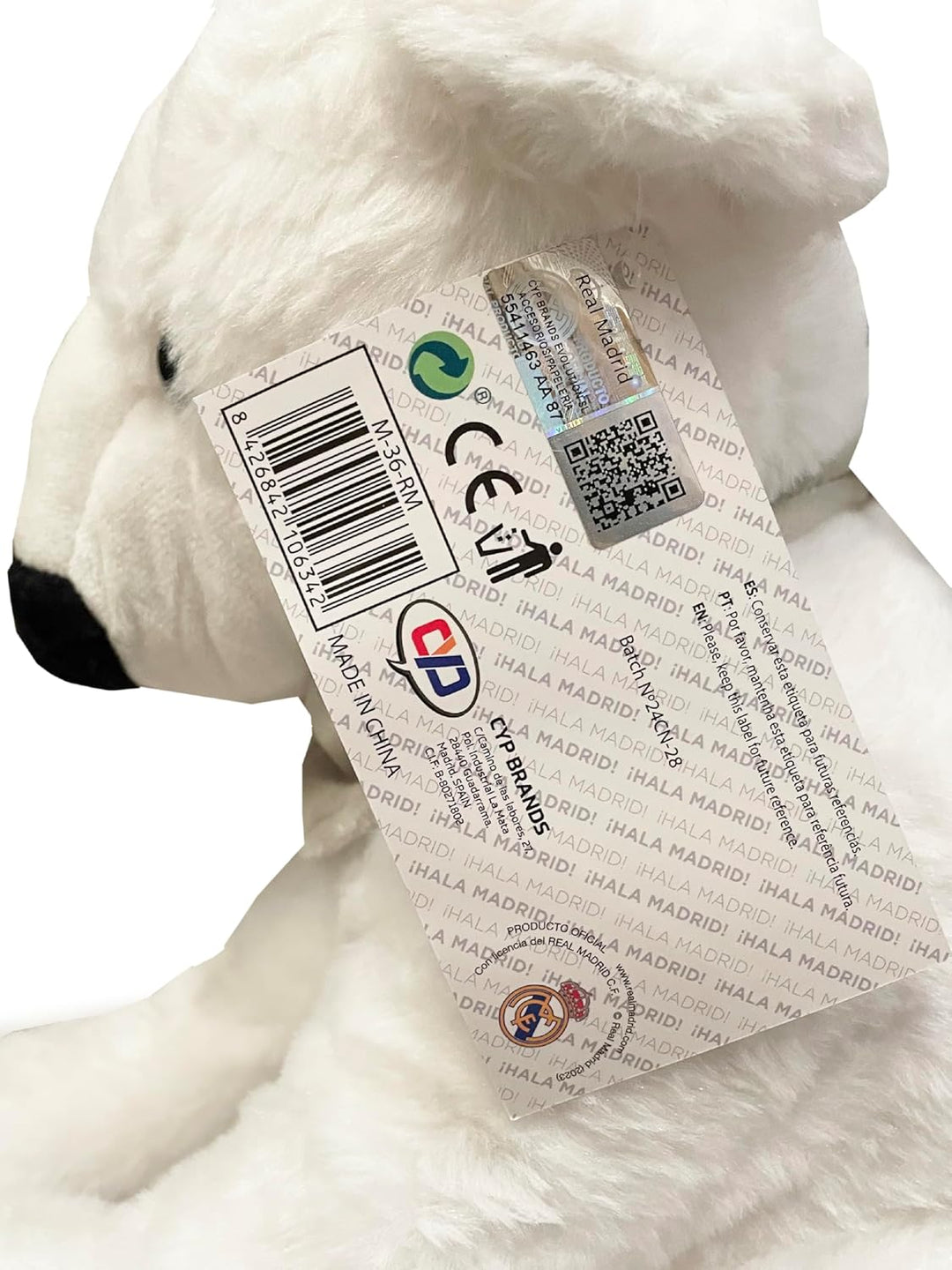 CyP Brands Real Madrid Plüschpuppe, Eisbär, 30 cm, Weiss, offizielles Produkt