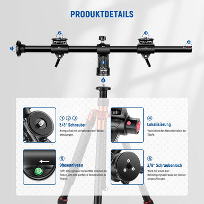 NEEWER 62cm Horizontalstativ Mittelachse mit 3/8"Schraube,Aluminiumlegierung 360° drehbar 180°Vertik