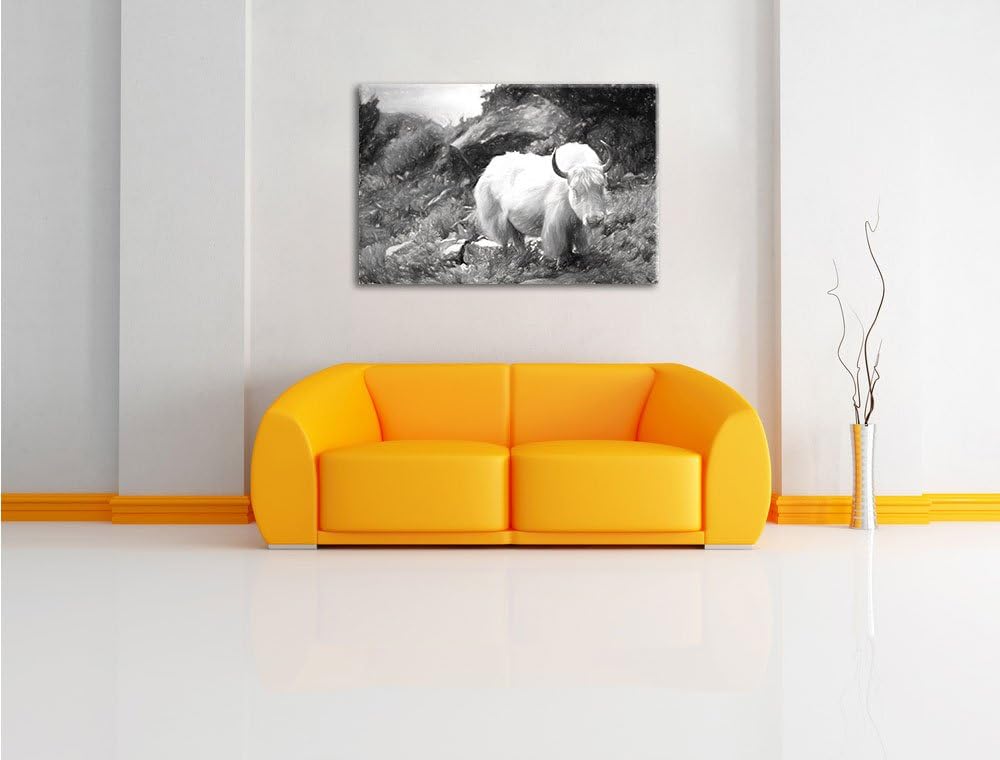 Pixxprint Schönes Yak Himalaya Kunst als Leinwandbild/Grösse: 100x70 cm/Wandbild/Kunstdruck/fertig b
