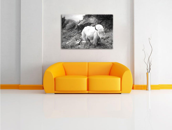 Pixxprint Schönes Yak Himalaya Kunst als Leinwandbild/Grösse: 100x70 cm/Wandbild/Kunstdruck/fertig b