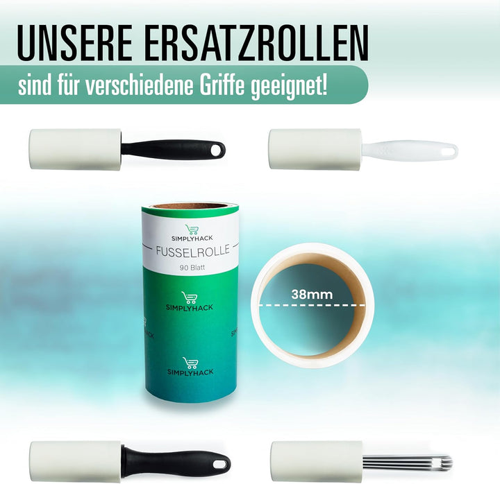 SIMPLYHACK - Fusselrolle - [8er] Set - 720 Blatt - Ersatzrollen für gängige Fusselrollen - hohe Kleb