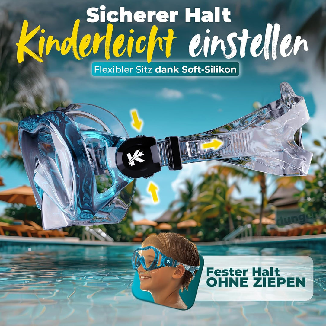 KIDVERSE Taucherbrille Kinder mit Schnorchel ab 5 Jahre - CE & Dermatest geprüfte Taucherbrille mit