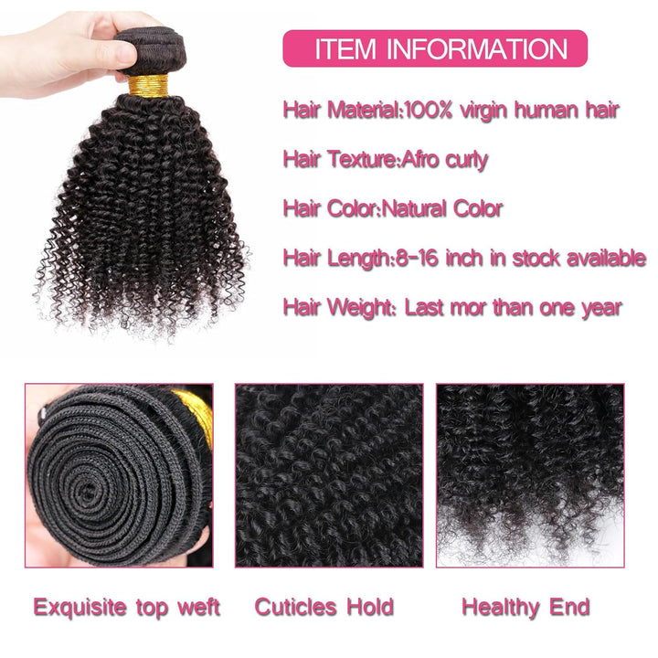 Human Hair Bundles for Black Women Mongolian Afro Kinky Curly Human Hair Extension Single Bundle Unp
