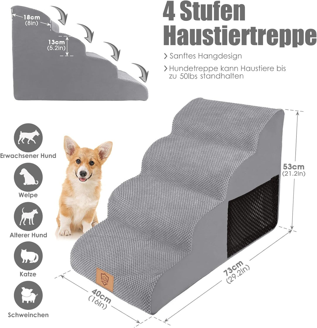 Myiosus Hundetreppe 4 Stufen, wasserdichte Haustiertreppe für Grosse Hunde und Katzen, rutschfest Hu