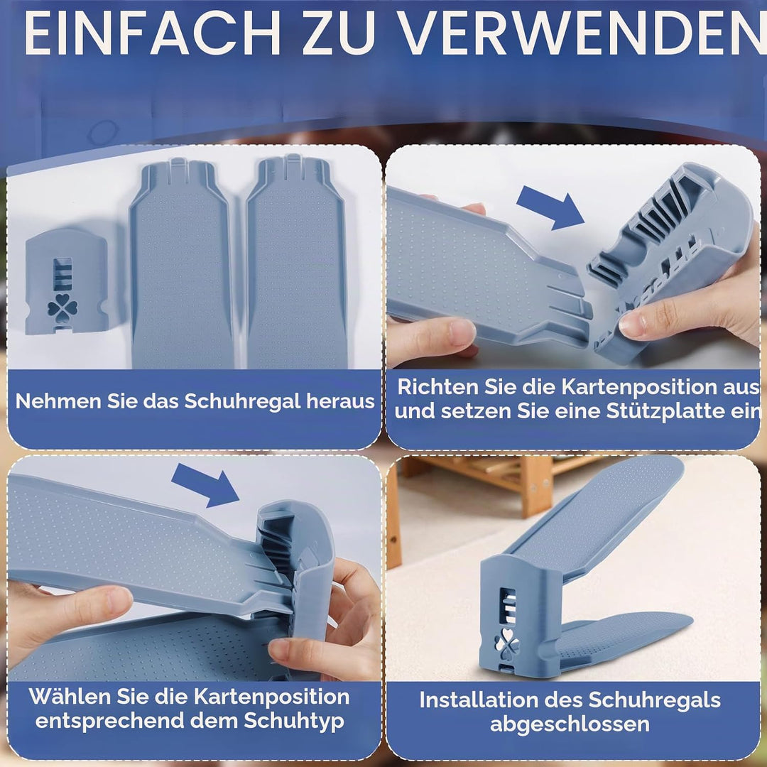 10 Stück Einstellbare Schuhregale,PP Doppelschicht Schuhstapler,3 Höhenverstellbar,Schuhschlitz Orga