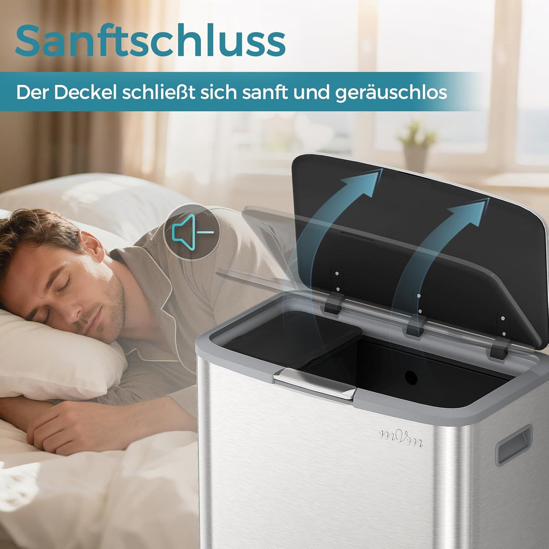 mVm Mülleimer, 65L, 2-in-1 Abfalleimer zur Mülltrennung inkl, Mülleimer mit Deckel, Abfalleimer mit