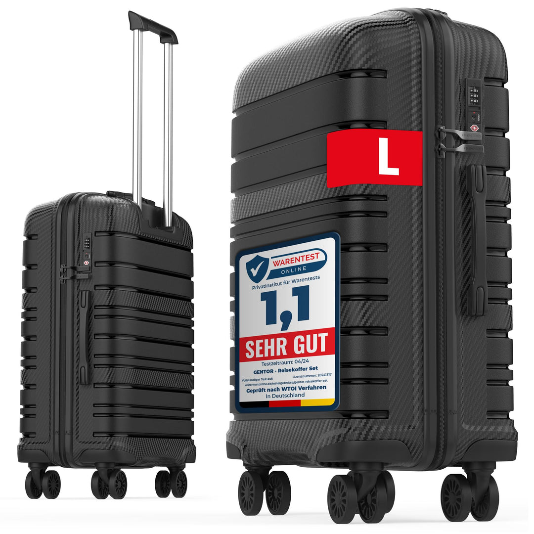 GENTOR Koffer Reisekoffer mit Rollen Carbonoptik Hartschalenkoffer Trolley Handgepäck mit TSA-Schlos