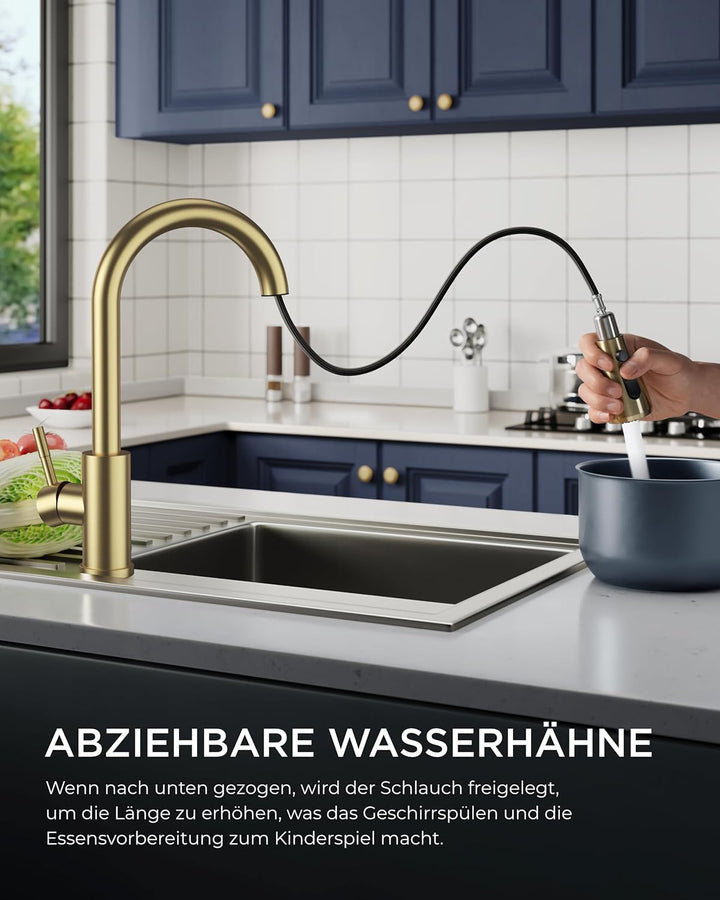 FORIOUS Wasserhahn Küche, Hochdruck Küchenarmatur mit Herausziehbarer Brause Ausziehbar Armatur, Mis