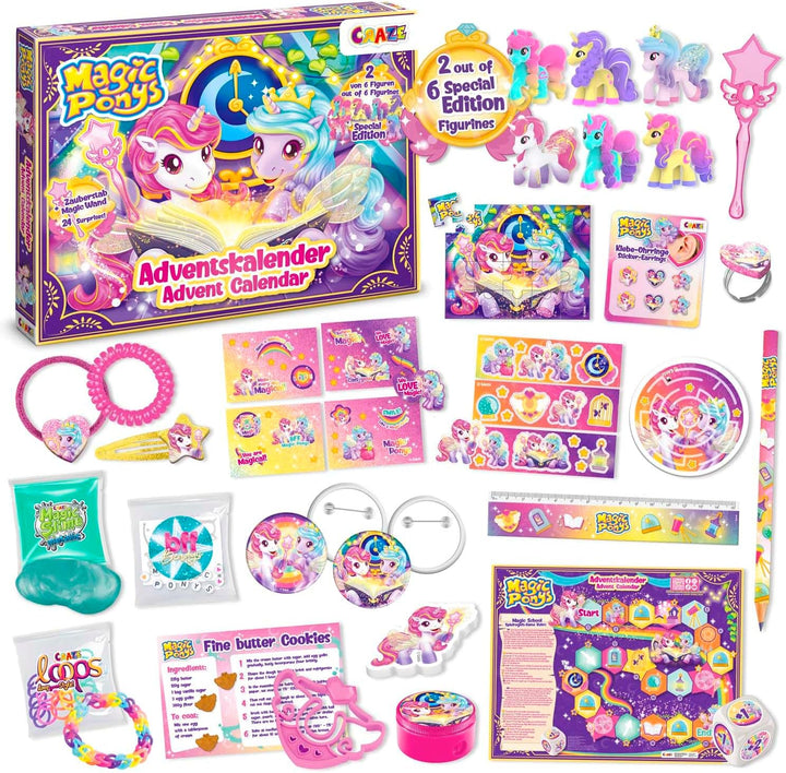 CRAZE MAGIC PONYS Adventskalender für Kinder, Adventskalender für Mädchen mit Spielzeug & Zubehör, i