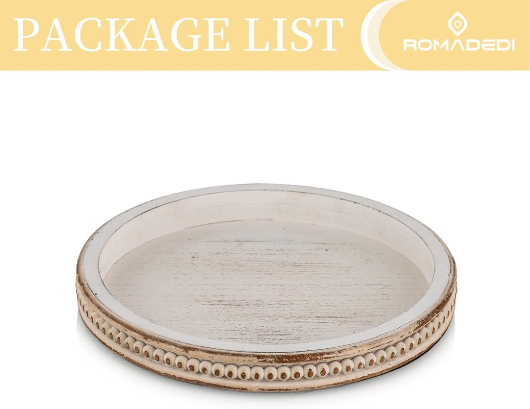 Romadedi Holztablett Rund Deko Tablett：Vintage Weiss Shabby Holz Serviertablett Kerzentablett Dekota
