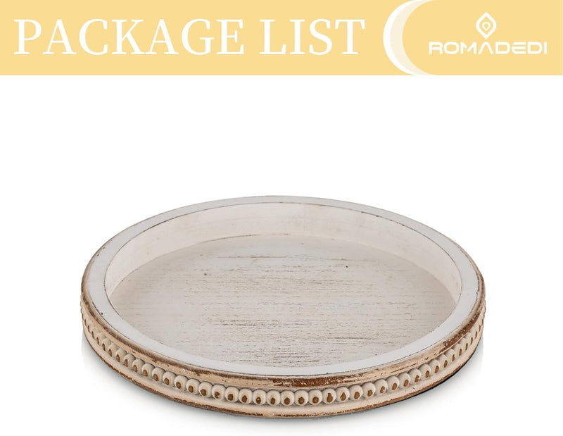 Romadedi Holztablett Rund Deko Tablett：Vintage Weiss Shabby Holz Serviertablett Kerzentablett Dekota