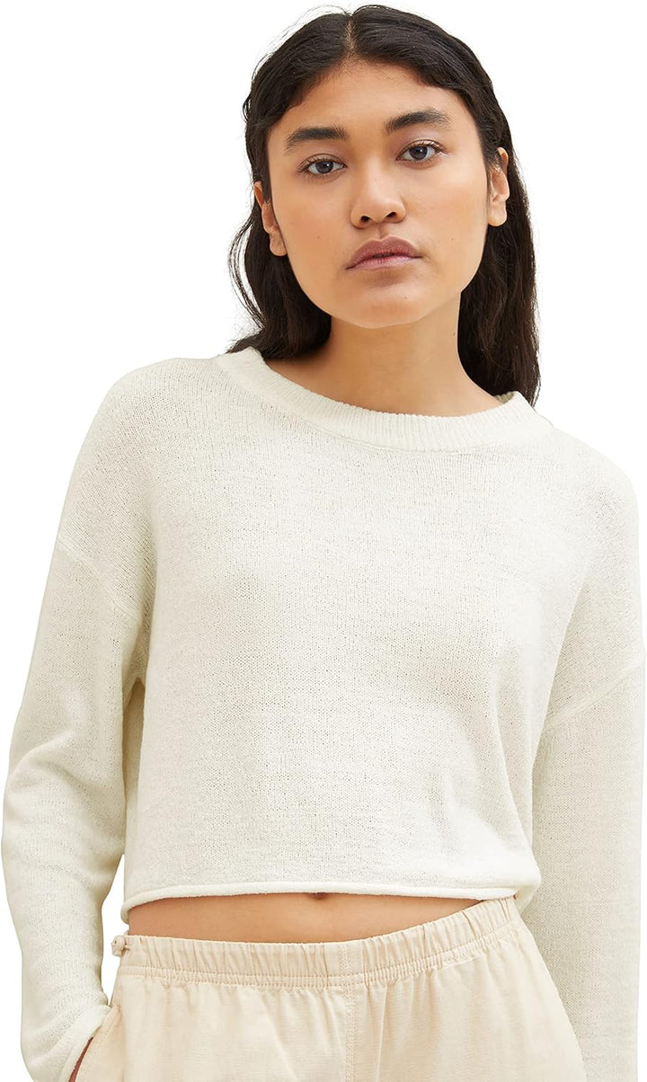 TOM TAILOR Denim Damen Denim Basic Cropped Pullover XXL 10348 - Gardenia White, XXL 10348 - Gardenia