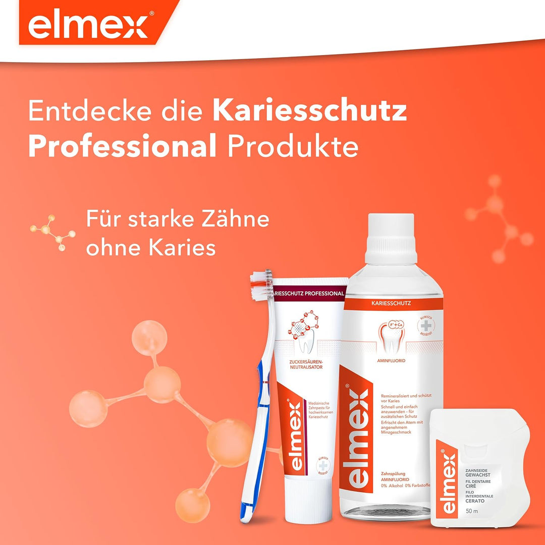 elmex Zahnseide 50 m – gewachstes Zahnband für eine gründliche Zahnreinigung – Faden mit Flauscheffe