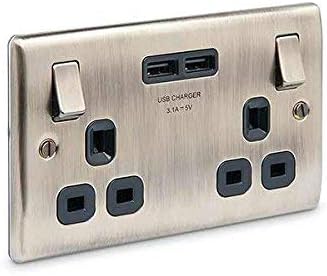 BG Electrical NAB22U3B Nexus Metal Antique Brass - Zweifach geschaltete 13A Steckdose mit USB-Auflad