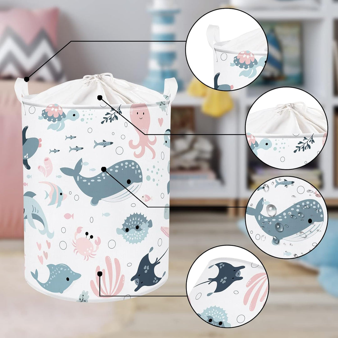 Clastyle 45L Meeres Tiere Seifenblasen Meerjungfrau Hai Rosa Blau Wäschekorb Weiss Delfine Quallen S