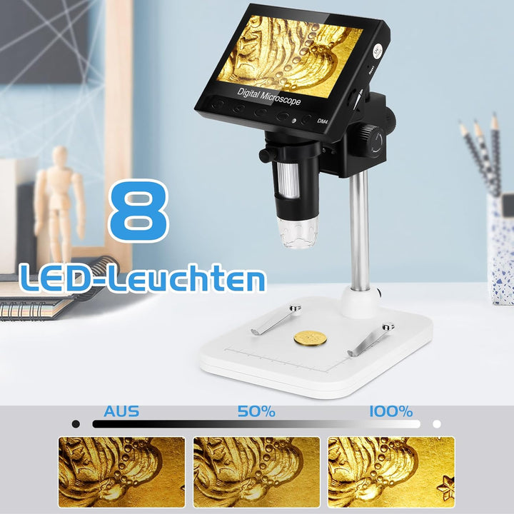 WADEO 4,3 Zoll LCD Digital Mikroskop 1000X, Tragbares Mikroskop für Kinder, USB Digitalmikroskop mit