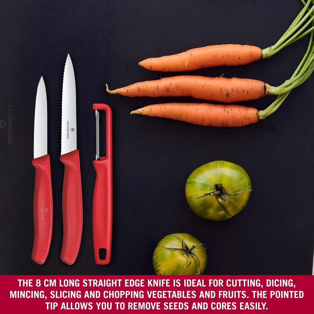 Victorinox Swiss Classic Gemüsemesser Set mit Sparschäler, Schälmesser und Tomatenmesser, 3-teilig,