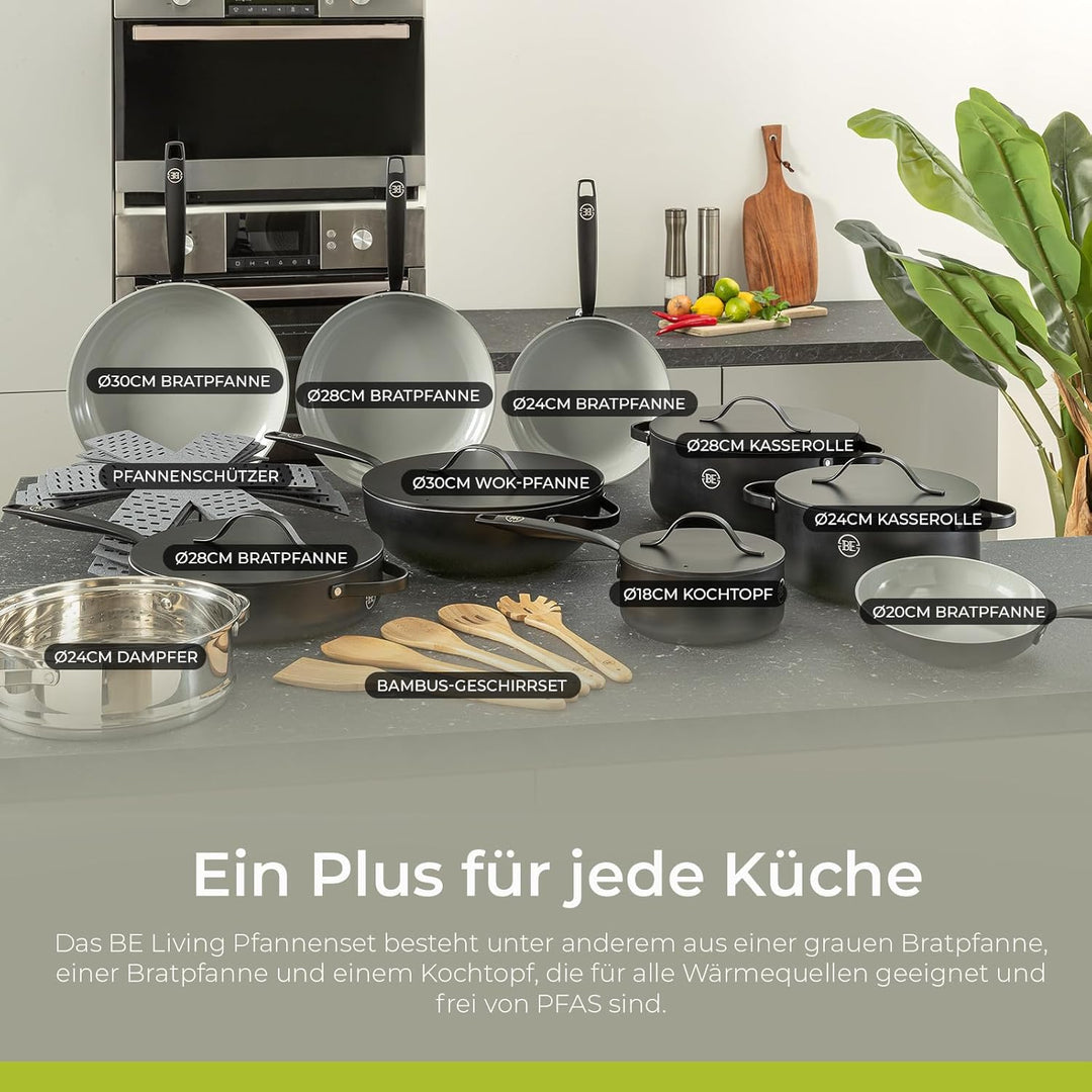 Be Living Essential Kasserolle mit Deckel – Ø 28 cm – Keramische Antihaftbeschichtung – Induktionsge