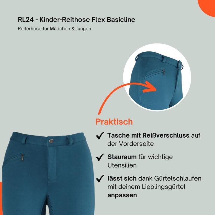 RL24 - Kinder-Reithose Flex Basicline | Vollbesatz-Reitleggings für Mädchen & Jungen | hautfreundlic
