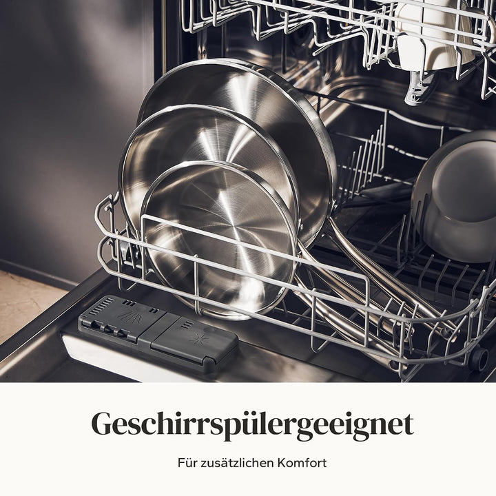 Redchef Bratpfanne 28 cm, Edelstahlpfanne unbeschichtet mit genieteter Griff, Edelstahl, Induktionsg