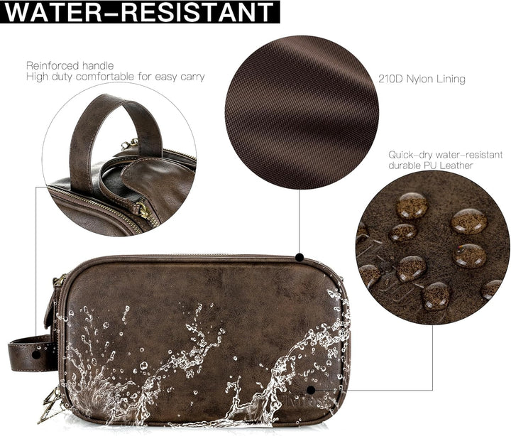 Elviros Kulturbeutel Herren, Geschenke für Männer, PU-Leder Wasserdicht Reise Grosse Öffnung Kulturb