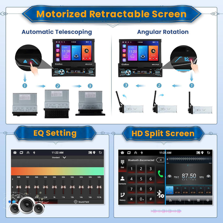 Android 15 Autoradio 1 Din CarPlay mit motorisiertem Bildschirm (2 + 64G), 7 Zoll Bluetooth Autoradi
