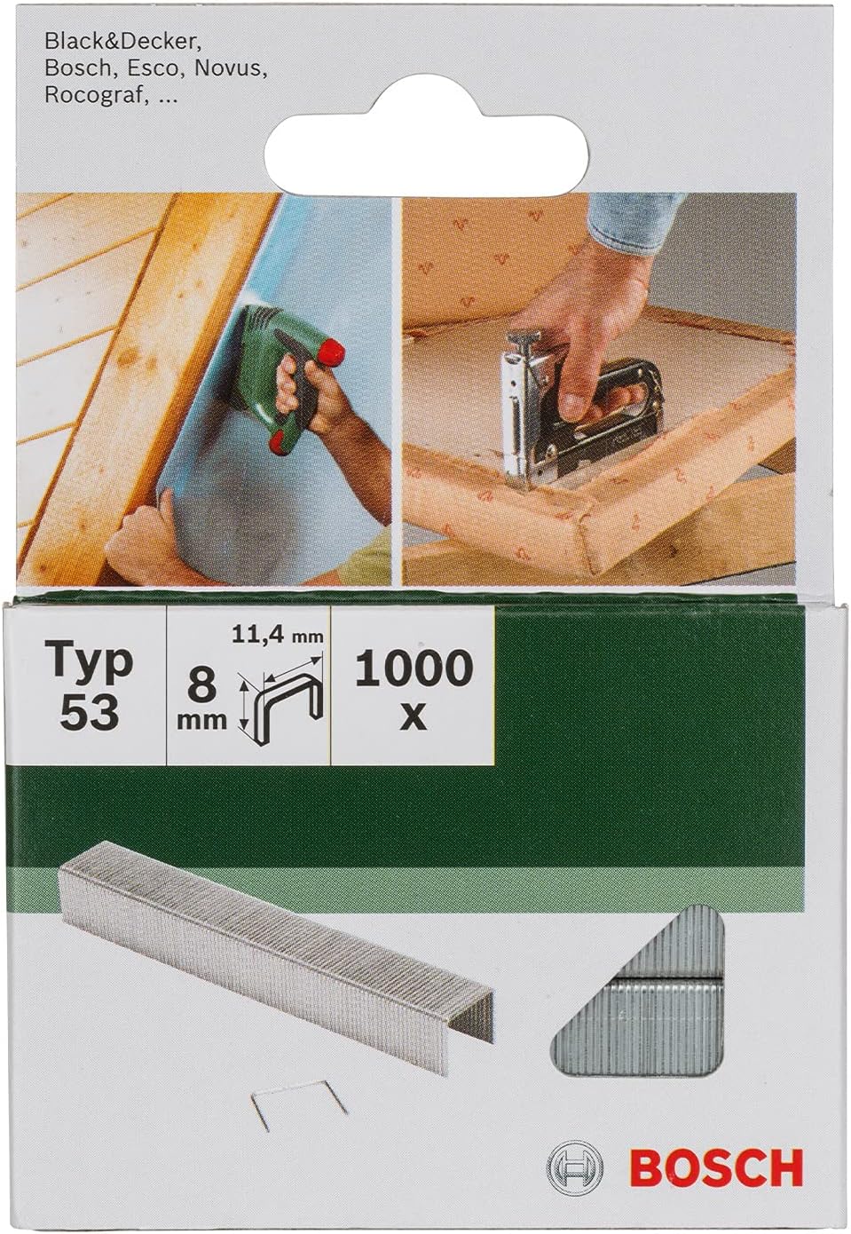 Bosch Professional Handtacker HT 8 (Holz, Klammertyp 53) & Bosch Home and Garden 2609255820 Tackerkl