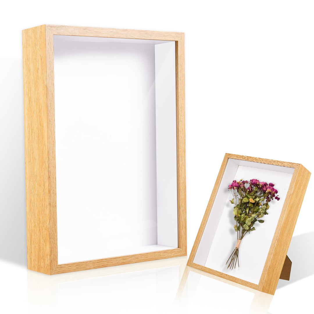 3D Bilderrahmen zum Befüllen Tiefer 5cm, Holz-Schattenbox 31x22,5 cm, Objektrahmen für Wand & Deskto