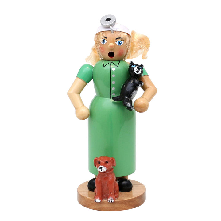 Dekohelden24 Holz Räucherfigur/Räucherfrau als Tierärztin, L/B/H: 10,5 x 8 x 19,5 cm, 19 cm