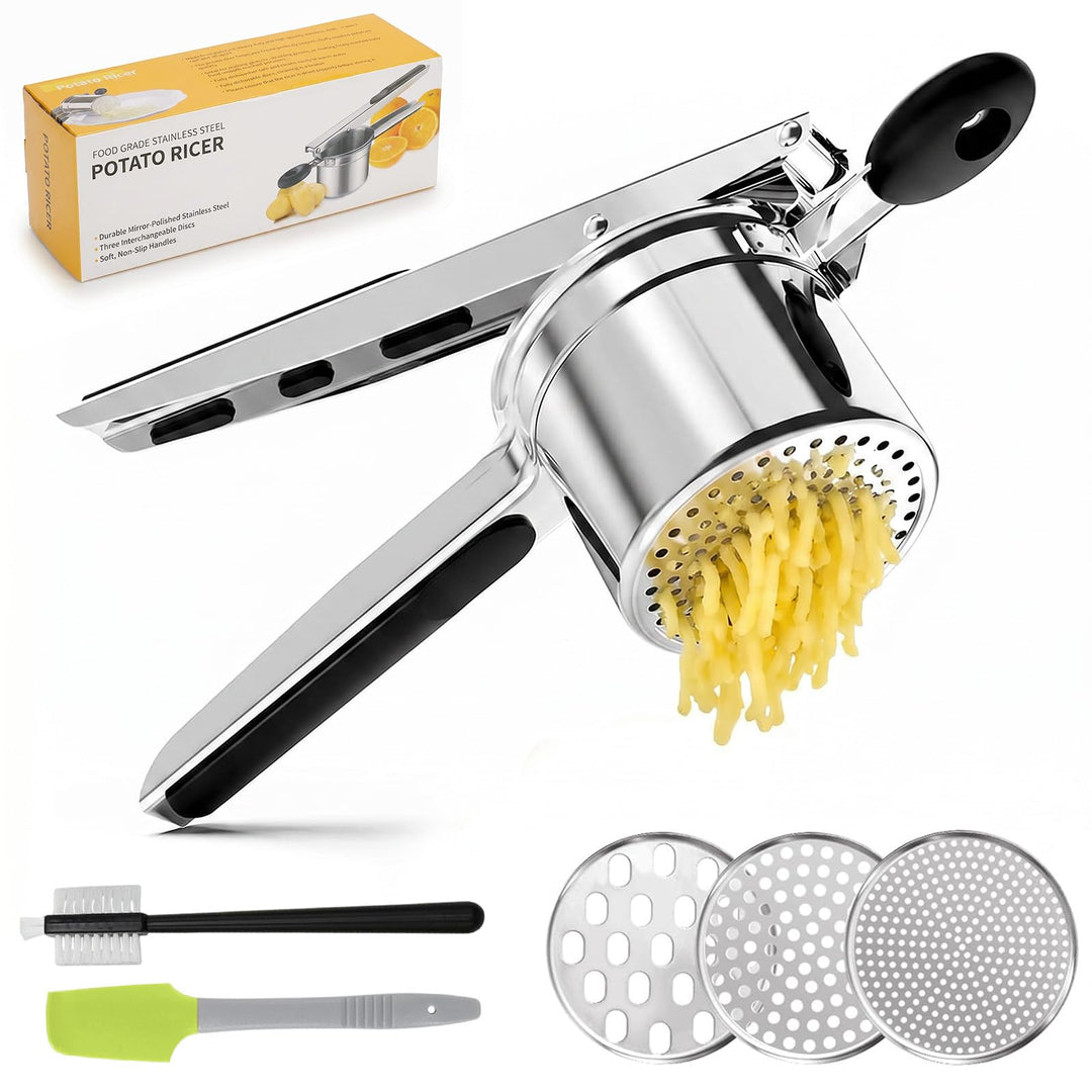 Kartoffelpresse Edelstahl Spagettieis Quetsche 450ml Spaghetti Eispresse mit 3 Austauschbare Sieb un