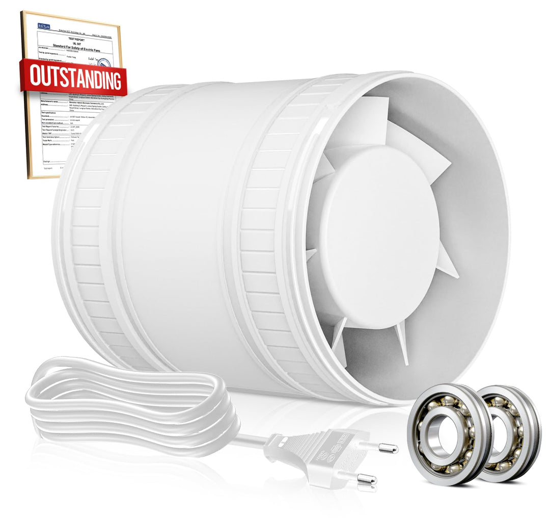 Rohrventilator 100mm, Leise Rohrlüfter mit Doppelkugellagermotor Überhitzungsschutz, 32dB 130m³/h Ra